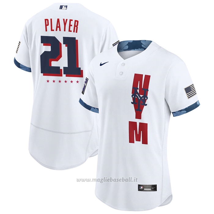 Maglia Baseball Uomo New York Mets Personalizzate 2021 All Star Autentico Bianco